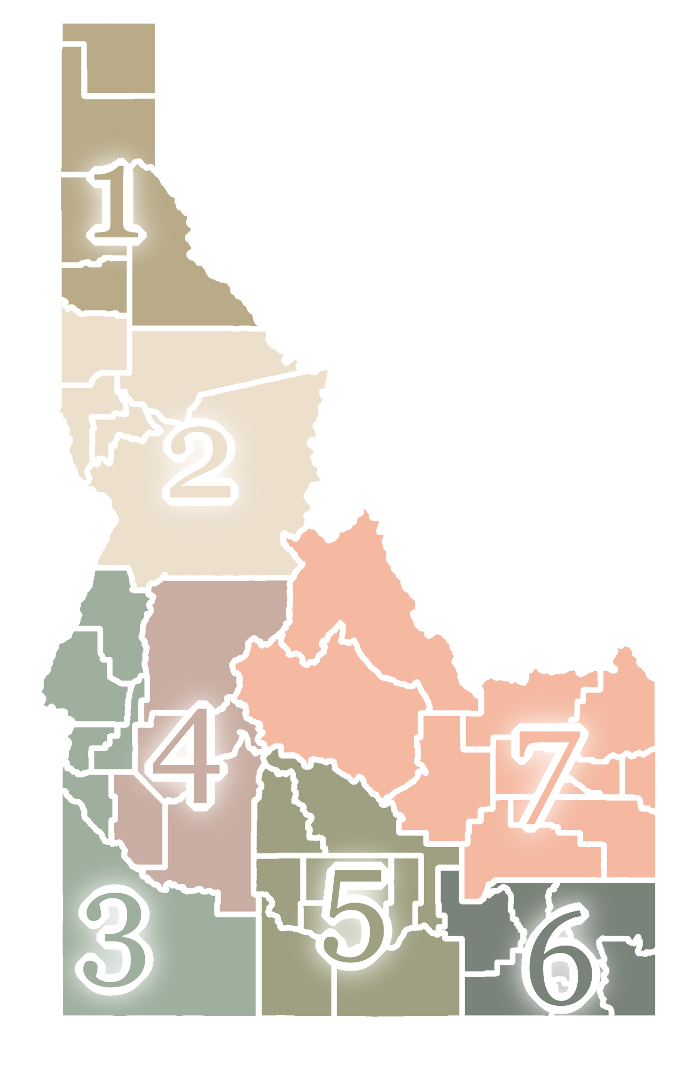 Idaho map with 7 regions
